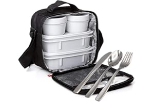 PracticFood - Kit Urban Food Negro Cubiertos - Bolsa térmica porta alimentos. Negro