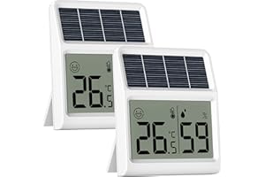 Solar Hygrometer, Thermometer innen mit Raumlicht-Betrieb, Luftfeuchtigkeitsmesser Raumthermometer, Keine Batterie, Keine Funktion Ohne Licht, Weiß 2er-Pack