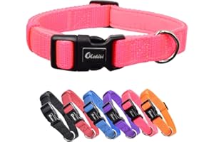 Olahibi Soft and Comfortable Neoprene Padded Nylon Basic Dog Collar Solid Color pattern for Medium Dogs(M, Pink Collar)