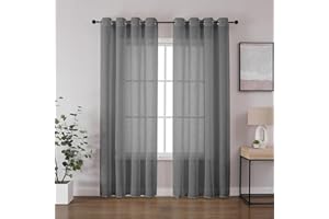 ‎CUCRAF CUCRAF Leinenoptik Grau Voile Vorhänge mit Ösen Halbtransparent Gardine für Schlafzimmer Wohnzimmer H225 x B140cm 2er Set