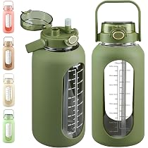 SIEROZUR Glas-Wasserflasche 900 Ml, Mit Strohhalm, Zeitmarkierung & Silikonhülle – Für Sport & Alltag
