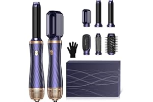 ATOPSKINS 6 en 1 Secador Pelo Cepillo Secador De Pelo, Air Styler Set 6 Modelador de Cabello, 3 Temperaturas Cepillo Moldeador De Pelo, Cepillo Secador Pelo With Riza, Da Volumen, Alisa y Seca, Azul