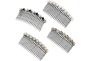SUJEBKC Pettinini Fermacapelli,4 Pezzi Pettini Per Capelli,French Side Comb,Quadrifoglio-Perle-Petali Pettini Per Capelli,pettinino per capelli,Delicati Pettini Per Capelli Laterali