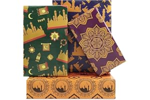 GELUODE Happy Eid Mubarak Gift Wrapping Paper Set 8 Sheets in 4 Designs Folded Flat 50x70cm per sheet For Kids Islam Ramadan Holiday Party Celebration Decorations