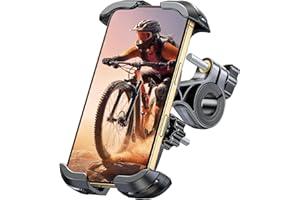 Glangeh Soporte Movil Bicicleta, [Abrazadera Reforzada] Soporte Movil Moto con Bloqueo Seguro, Universal Suporte Telemóvel Moto Giratorio 360° Compatible con iPhone 16 Pro/15/S25 Ultra, 4.7-6.9" Móvil