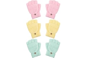 Geyoga 3 Paquets Gants sans Doigts avec Couverture Mitaines Convertibles Moelleuses Mitaines avec Rabat