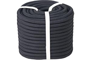 CRAYZA Double Braided Polyester Rope (1/2 in x 50 ft) Strong Arborist Rigging Rope 48 Strands for Tree Work Climbing Swing Camping Sailing, Black