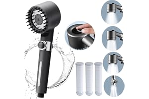 JOOVCC Shower Head High Pressure, 3 Spray Modes with Switch, Hand Cotton Filters, Pressure Brush for Massaging The Scalp-International 4-Point Interface., Grey (hasa-03)