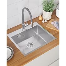 Trintion Küchenspüle Edelstahl 50×45×20cm - Einbauspüle Mit Ablaufgarnitur & Siphon Spülbecken Schwarz