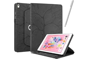 Netany Funda para iPad (9.7-Pulgada, 2018/2017 Model, 6th/5th Generation) con lápiz Capacitivo, Piel sintética con Tapa función Atril Soporte para lápiz Funda [Auto-Reposo/Activación] - Negro