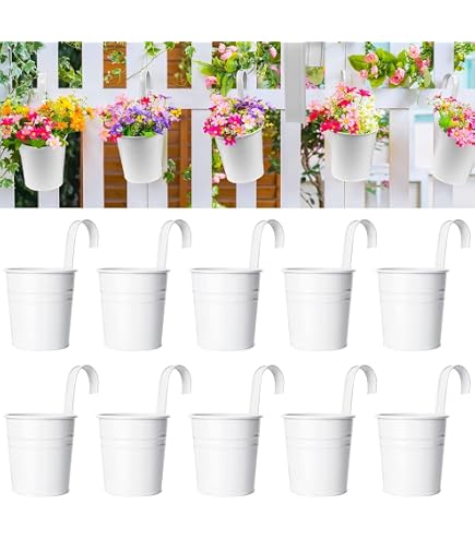 5 Vasi Da Balcone Sospesi In Metallo Vintage Con Gancio - Per Piante, Fiori, Erbe Aromatiche - Stile Shabby
