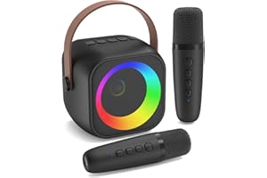 Jeefu Karaoke Maschine mit 2 Karaoke Mikrofon, Tragbaren Bluetooth Lautsprecher für Erwachsene/Kinder, Geschenk Spielzeug Junge 3-15 Jahre, Mini Karaoke Maschine mit Disco Licht, Ideal für Party
