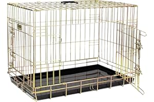 Lords & Labradors Deluxe Metal Dog Crate in Gold (XXLarge, 48”) | Foldable Dog Crate with Tray | 2 Door | Pet Safe Galvanised Steel | Metal Crate for Dogs Includes Carry Handle | Wired Metal Dog Crate