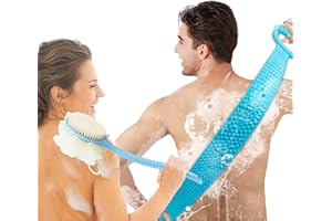 DILIGHTNEWS 2 Piezas Cepillo de Baño Trasero con Mango Largo, Cinturón Depurador de Silicona, Cepillo De Malla Esponja De Ducha Con, para Espalda Limpiar Espalda y Euerpo Exfoliación Masaje SPA