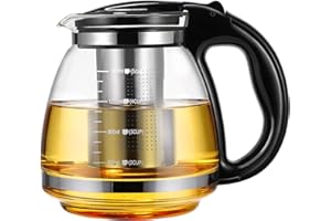 OUNONA Glas-Teekanne, Edelstahl-Filtergriff, hitzebeständig, 1500 ml, Schwarz