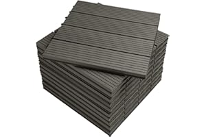 WOLTU GTF001gr WPC Carrelage de sol 30x30cm Revêtement de sol pour extérieur en composite bois-plastique Jardin terrasse système plug-in, Gris (11 pièces / 1 m²)
