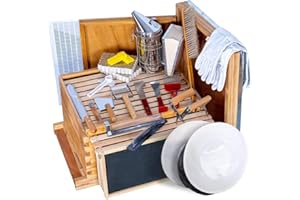 MayBee Beehive Starter Kit 8-Frame Beehive Kit Wax Coated Bee Hives and Supplies Wax Coated Bee Hives and Supplies Starter Kit Including Beekeepig Tools (8 Frames)