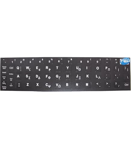 Greek Keyboard Stickers - Transparent Background With White Letters For Laptops & Desktops
