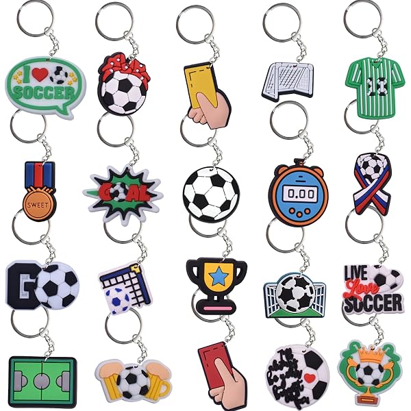 10er Set Fußball-Schlüsselanhänger Für Kinder - Bunte Cartoon-Designs, Perfekt Als Mitgebsel Für Partys