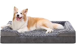KSIIA Panier Chien en Grande Taille Orthopédique, Mémoire de Forme Coussin Chien Dehoussable, Canapé Lavable, Lit avec Base Antidérapante, Gris 105x70x18cm