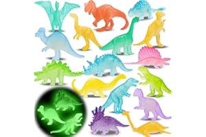 DEREINE Dinosauri Giocattolo, 16 Pezzi Mini Dinosauri Giocattoli, Giocattoli Dinosauri Fosforescenti, Dinosauro Giocattolo Bambini, Mini Figure di Dinosauri per Ragazzi Ragazze Regali Compleanno