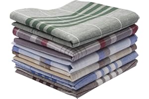 Dokpav 6 PCS Men's Handkerchiefs, 100% Soft Cotton Hankies, Assorted Stripe Checkered Pattern Pocket Square - 40 x 40cm
