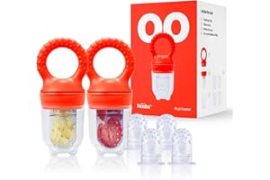 LOVE NOOBS Baby Fruit Feeder by Lovenoobs™, Frozen Teething Toys for Baby, Baby Weaning Dummy, Baby Teething Toy, Baby Fruit Feeder Pacifier with 4 Extra Teats, Baby Teether, BPA Free Teething Dummy, 2 Packs