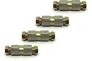 ASC - 4pk Brake Pipe Joiners - Universal Brass Unions Fittings 3/16 (4.75mm) SAE - 4X 2-Way Joiners with 8X Nuts