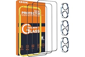 QHOHQ Verre Trempé pour iPhone 16 + Caméra Arrière Protecteur, Qualité Militaire Protection écran, [Couverture Complète], Ultra Top 9H+ HD Glass Film, Avec Outil de Montage Facile [3+3 Pièces]