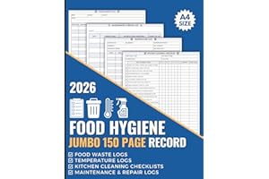 Food Hygiene Record Book: Jumbo 150 Page A4 All In One Food Safety Log to Capture Fridge & Freezer Temperatures, Food Waste, Kitchen Cleaning Checklists, Maintenance & Repair & More