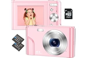 UMIPYIZA Cámara Digital Compacta Autofoco con Tarjeta de 32G, FHD 1080P 48MP Camara Fotos 2,4 Pulgadas Recargable con Zoom 16X Camara Compacta para Niño, Principiantes, Estudiantes, Adulto (Rosado)