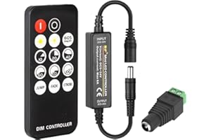 Fosingut Mini RF Dimmer Controller,14 tasti 5V-24V Dimmer Switch per luci a Striscia LED COB SMD 5630 5730 5730 3528(Singolo Colore)