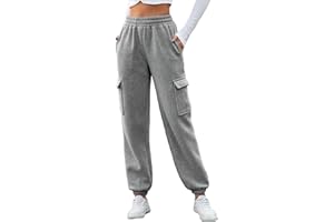 heekpek Pantalon Cargo pour Femme Pantalons de Jogging en Coton Doublé de Polaire Pantalon Large à Taille Haute Automne Hiver Vêtements de Sport pour Le Yoga, Le Fitness