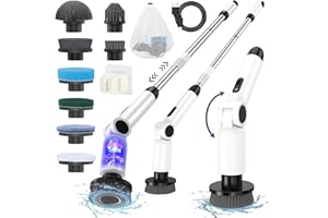 Brosse Nettoyage Electrique Rotative, [Conception Pliant] Homtronics Brosse Electrique Nettoyage,IPX8 Imperméable,avec 137CM Tige TéLescopique et 8 TêTes de Brosse pour Salle De Bain,Voiture,Fenêtre