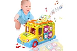 HUIYOKAY Baby Spielzeug ab 1 Jahr Pädagogisches Intellektuelles Bus Baby Spielzeug ab 12 18 Monate Tiergeräuschen/Musik/Bewegung Musikalischer Bus Kinderspielzeug ab 1 2 3 Jahre Mädchen Junge Geschenk