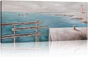 FAJERMINART Marco de Madera Grande Gaviotas Paisaje Marino Cuadros Decoracion Salon Modernos Pintura Lienzos decorativos Cuadros Decorativos Salón Dormitorio Comedor Oficina Listo para colgar 120x50cm