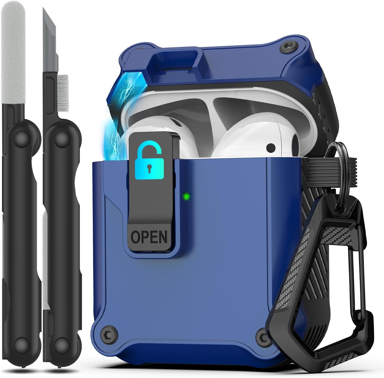 RFUNGUANGO Compatible con Airpods 4 Estuche (2024) con Kit de Limpieza, Clip de Bloqueo Seguro y Estuche de Protección a Prueba de Golpes para Airpods 4ta Generación Lanzamiento 2024,Cielo Estrellado