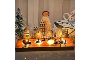 HUIKUANGEU Portacandele Decorativo Natalizio,Portacandele per Corona Avvento,Porta Candele da Tavolo Moderno,Portacandela Natalizio in Metallo con Supporti in Legno,Decorazioni per la Casa