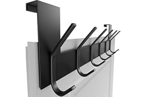 SKOLOO Porte-manteau de porte avec 6 crochets, crochets de porte à suspendre sans perçage, pour cuisine, salle de bain, salon et couloir - Noir