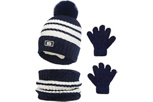 Waylipun Cappello Invernale per Bambini Guanti Sciarpa Set, Inverno in Cappello a Maglia Termica Sciarpa Guanti Set, per Bambini Ragazzi Ragazze, 3-8 Anni, Set di Accessori Invernali