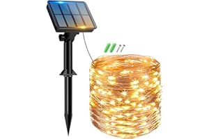 Peasur 12 M/120LED Guirnaldas Luces Exterior Solar, Luces Solares LED Exterior Jardin Luz Navidad Solares, Luz Solar Jardin Cadena para Exteriores Decoracion Arbol, Blanco Calido