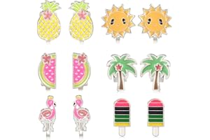 PINKSHEEP Pinkgarden Clip on Earrings for Girls, Girls Jewelry Dress Up Earrings and Summer Play Earrings Set for Kids, 6 Pairs, Best Gift