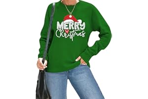 GREZEA Merry Christmas Sweatshirt for Women Christmas Hats and Trees Crew Neck Long Sleeve Fall Winter Pullover Xmas Gift