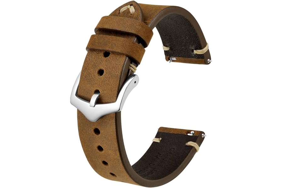 BISONSTRAP Men's Crazy Horse Leather and Italian Calfskin Watch Straps, Quick Release, 18mm, 20mm, 22mm, Tang Buckle, Sports, Formal, Watch Band, Not Water Resistant, Premium, Tan, Black, Green, Brown