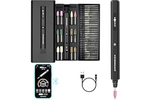 ARROWMAX Kabelloser wiederaufladbarer elektrischer Gravurstift mit 42 Bits – Aluminiumgehäuse, intelligente Bewegungssteuerung, OLED, Bluetooth, APP, kabellose magnetische Ladung (SGS PRO), Schwarz