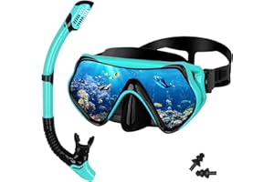 Amiable Snorkel Set Adults, Anti-Fog Snorkel Mask and Snorkel Adult, Panoramic Wide View Scuba Diving Mask and Dry Snorkel, Tempered Glass Snorkeling Mask and Snorkel Set Adult