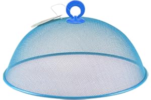 GK GLOBAL KITCHEN Round Metal Mesh Food Cover Dome 30cm Coloured Mesh Food Protector Dome with Handle, Cake Fruit Cover, Dome Mesh Splatter Guard, Ideal for Protecting Food Inside & Outside (Blue)