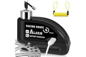 kodivenj Motorbike Disc Lock, Rechargeable Alarm Disc Brake Lock 110db with Reminder Cable, High Security Anti Theft Brake Disc Lock for Motorcycle Bike Moped Motocross (Black)