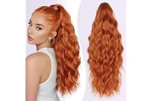JIAMEISI Claw Clip Ponytail Hair Extensions 18 Inch Ponytail Extension Long Curly Wavy Jaw Clip in Pony Tails Extension Synthetic Fluffy Hairpiece for Women Girls Daily Use Party (Ginger Copper)