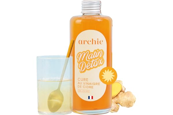 Archie, Cure Matin Detox, Vinaigre de cidre - Gingembre, Citron et Epices. Glycémie, Digestion, Ballonnements, Vitamines. Rituel naturel. Made in France. Cure de 20 jours.